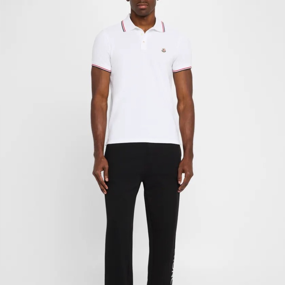 Moncler White Polo Shirt with Red and Blue Accents